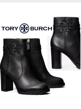 Tory Burch Leigh 90MM Lug Sole Boot Tumbled  Leather/ Calf Leather
